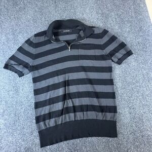 Pacsun Polo Shirt Mens Medium Gray Black Striped Textured Cotton Quarter Zip